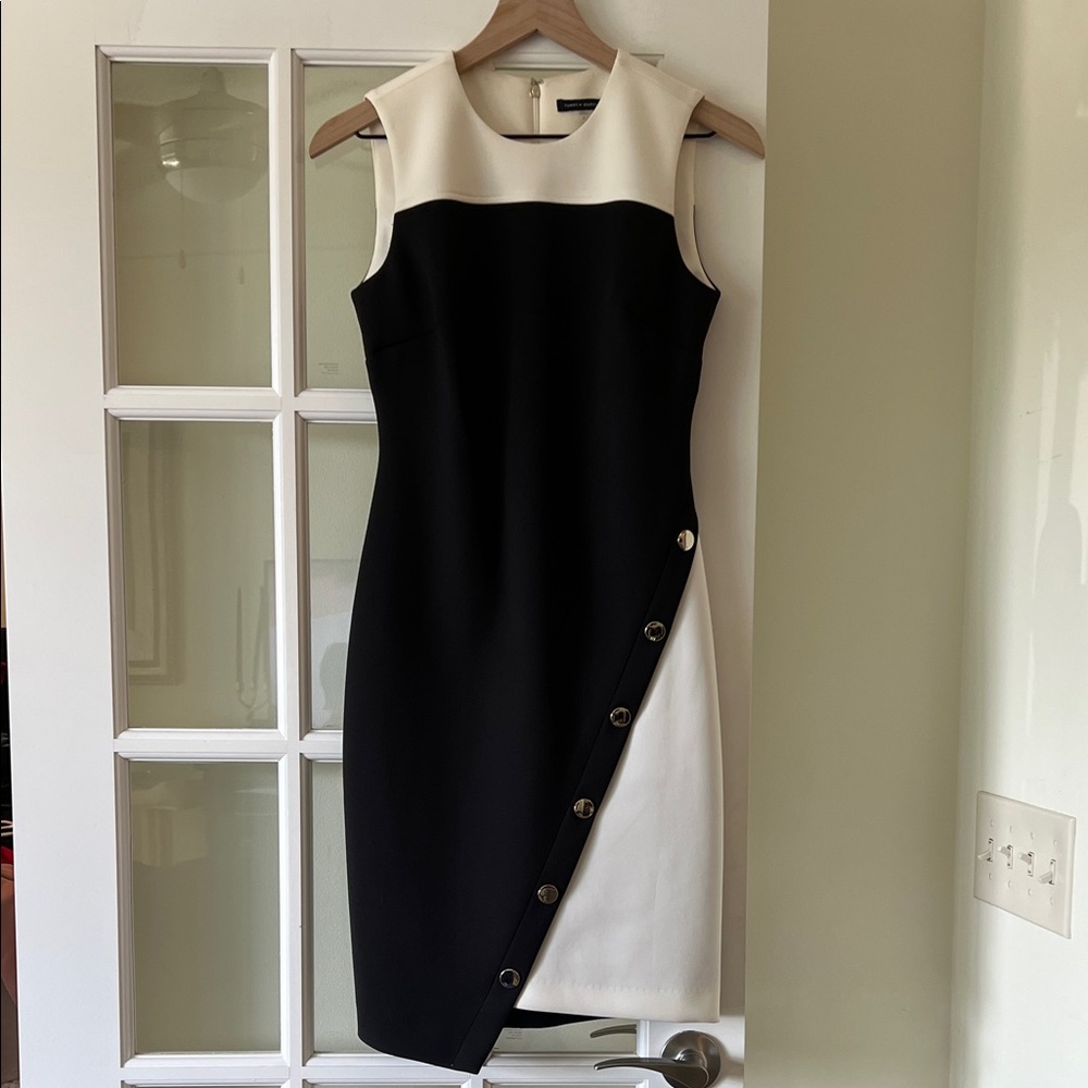 Tommy Hilfiger Elegant Black and White Asymmetrical Dress